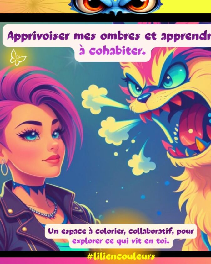 Apprivoiser mes ombres et apprendre à cohabiter.: Un espace à colorier, collaboratif, pour explorer ce qui vit en toi.